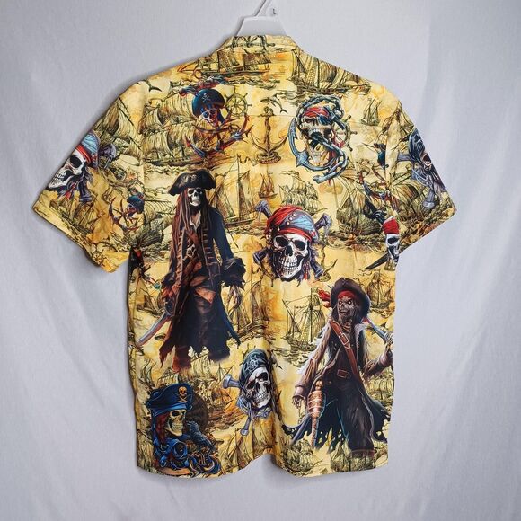 Mikenko Shirt Mens Large Pirates Of The Caribbean Skull Map Button Up Costume - Picture 2 of 11